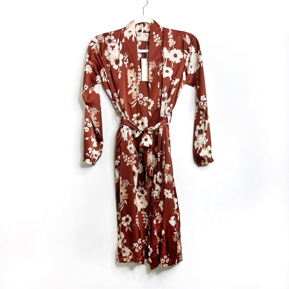 Joyfolie Mia Joy Pomona Satin Duster Robe in Rust Floral NWT Size 10